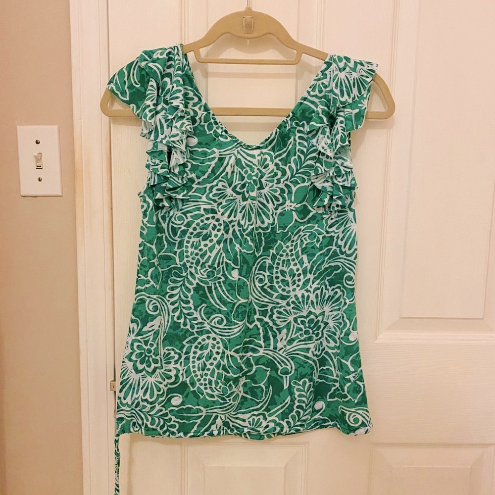 Like New INC Floral Fluttersleeve Top with Drawstring Hem